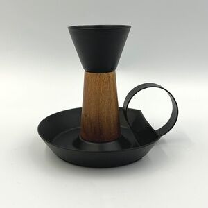 MCM IKEA Taper Candle Holder Teak & Metal Chamberstick Danish Design Decor 3.75"